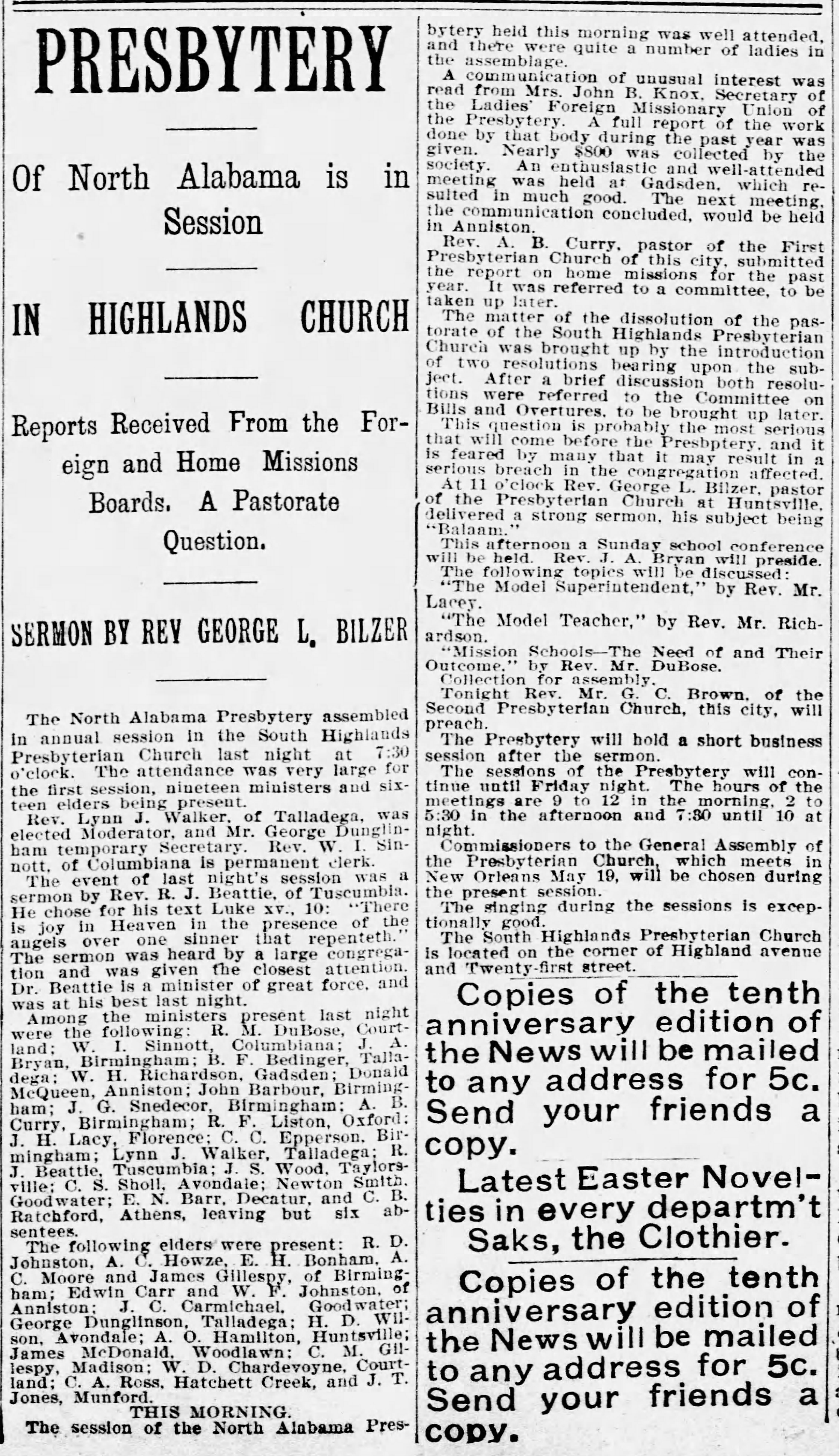 Presbyterian of North Alabama is in Session